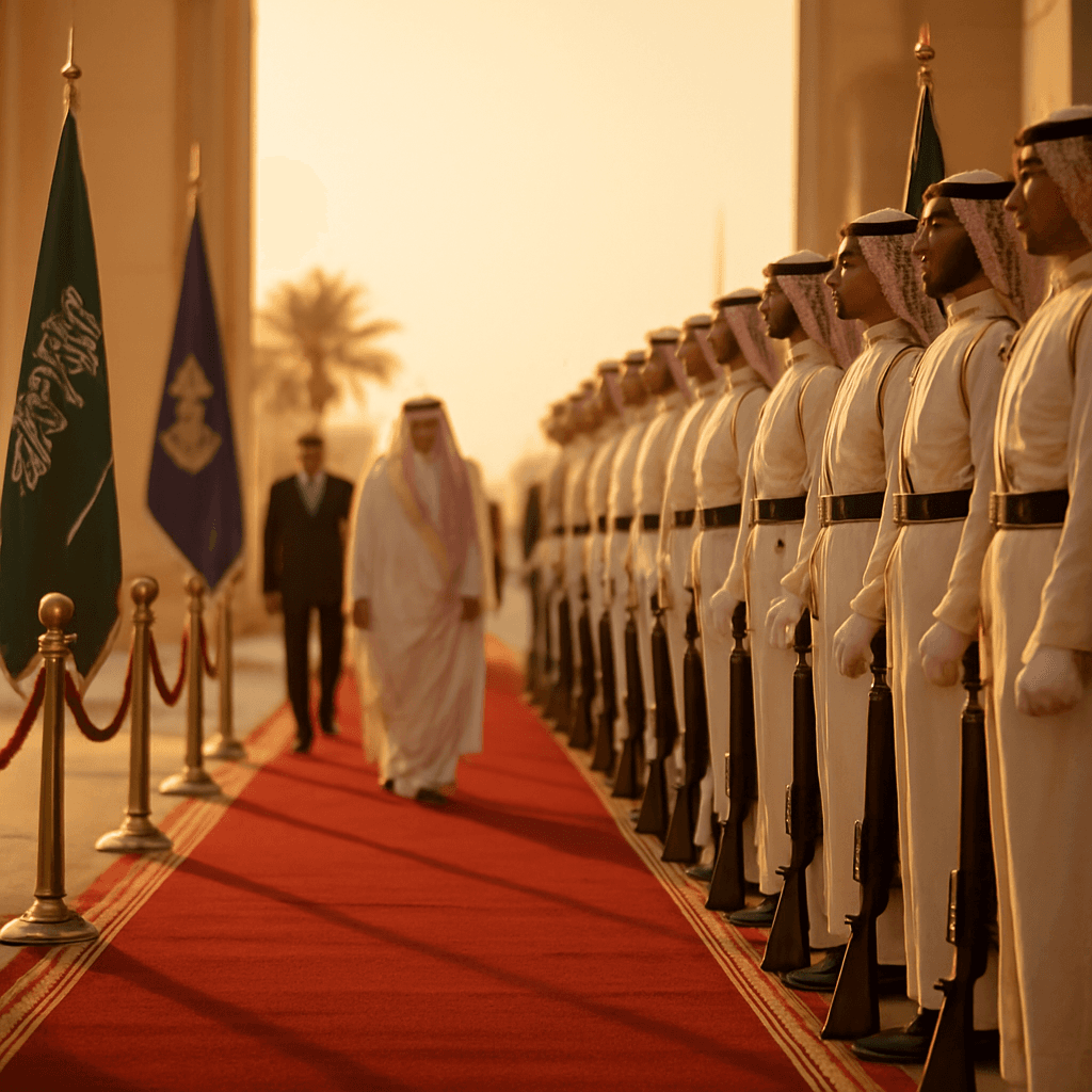 Ceremonial arrival with red carpet and honor formation
